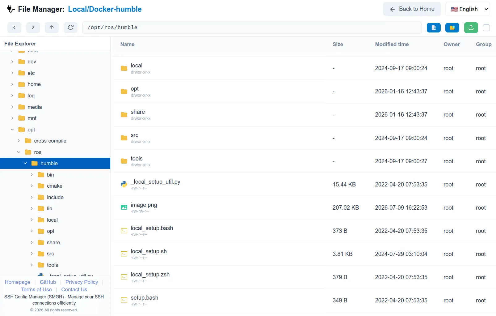 Remote File Manager page